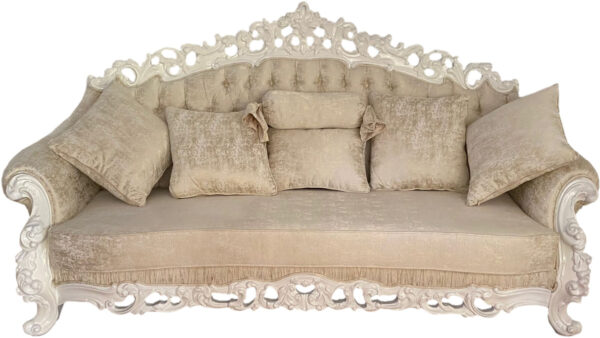 Daabadi Furniture Wholesale Classic Baroque Sofa 2-Seater Painted White Cream Duco Mahogany Fabric Beige