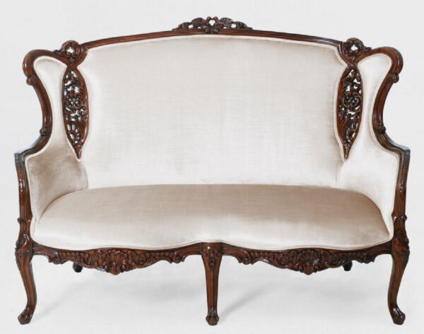 Daabadi Furniture Wholesale Classic Traditional Sofa 2-Seater Painted Antique Brown Mahogany Fabric Beige