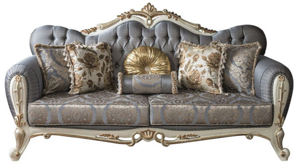 Daabadi Furniture Wholesale Classic Baroque Sofa 2-Seater Painted Antique White And Gold Mahogany Fabric Beige