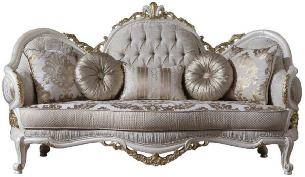 Daabadi Furniture Wholesale Classic Luxury Baroque Sofa 2-Seater Painted White-Duco Mahogany Fabric Beige
