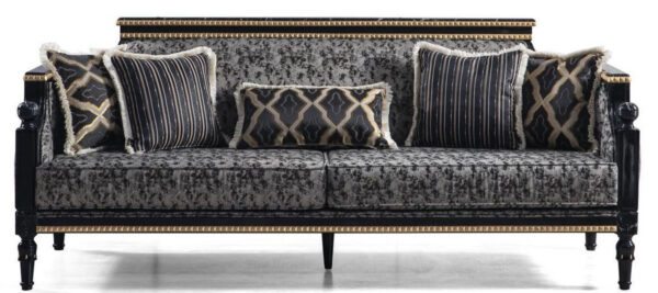 Daabadi Furniture Wholesale Classic Baroque Sofa 2-Seater Painted Black-Duco Mahogany Fabric Black