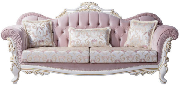 Daabadi Furniture Wholesale Classic Luxury Baroque Sofa 2-Seater Painted White-Duco Mahogany Fabric Pink