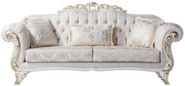 Daabadi Furniture Wholesale Classic Luxury Baroque Sofa 2-Seater Painted White-Duco Mahogany Fabric White