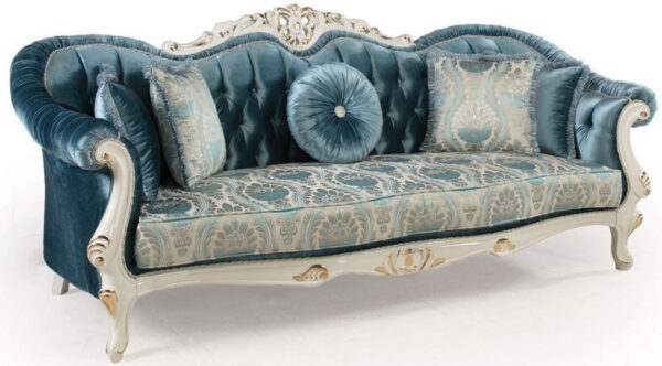 Daabadi Furniture Wholesale Classic Luxury Baroque Sofa 2-Seater Painted White-Duco Mahogany Fabric Dark Green