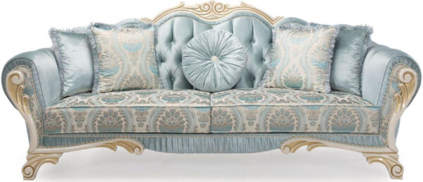 Daabadi Furniture Wholesale Classic Luxury Baroque Sofa 2-Seater Painted White-Duco Mahogany Fabric Blue