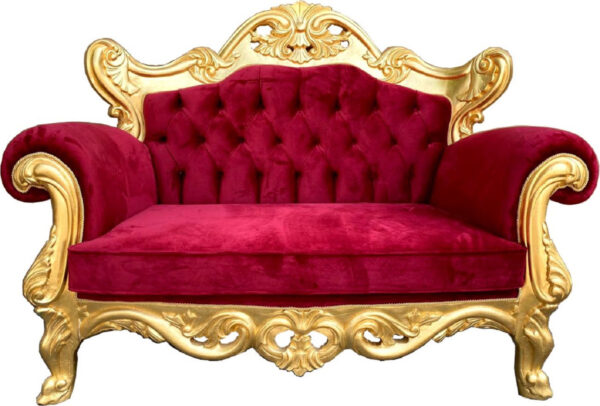 Daabadi Furniture Wholesale Classic Baroque Sofa 2-Seater Painted Gold Mahogany Fabric Red-Velvet