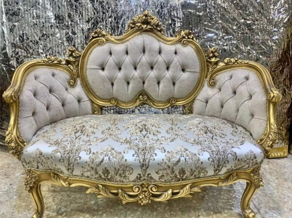 Daabadi Furniture Wholesale Classic Century French Louis XVI Sofa 2 Seater Gold Mahogany Fabric Beige 27