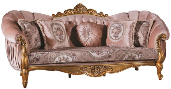 Daabadi Furniture Wholesale Classic Luxury Baroque Sofa 2-Seater Painted Antique Gold Mahogany Fabric Beige