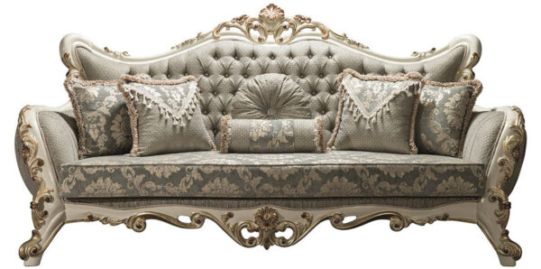 Daabadi Furniture Wholesale Classic Luxury Baroque Sofa 2-Seater Painted Antique White Mahogany Fabric Beige