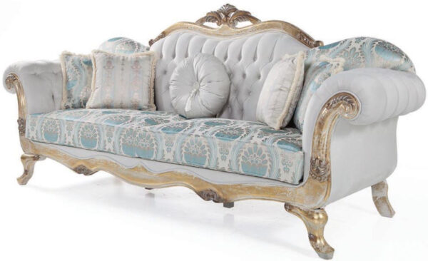 Daabadi Furniture Wholesale Classic Luxury Baroque Sofa 2-Seater Painted Antique White Mahogany Fabric Beige