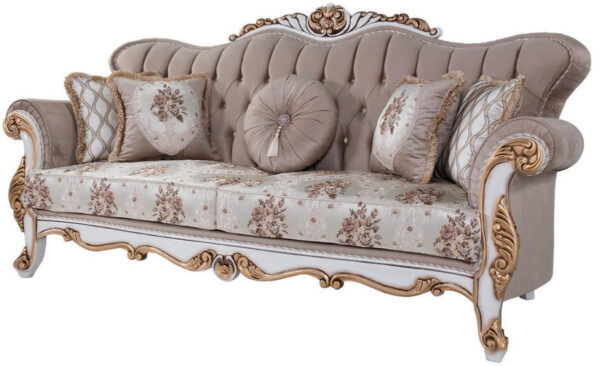 Daabadi Furniture Wholesale Classic Luxury Baroque Sofa 2-Seater Painted Antique White Mahogany Fabric Beige