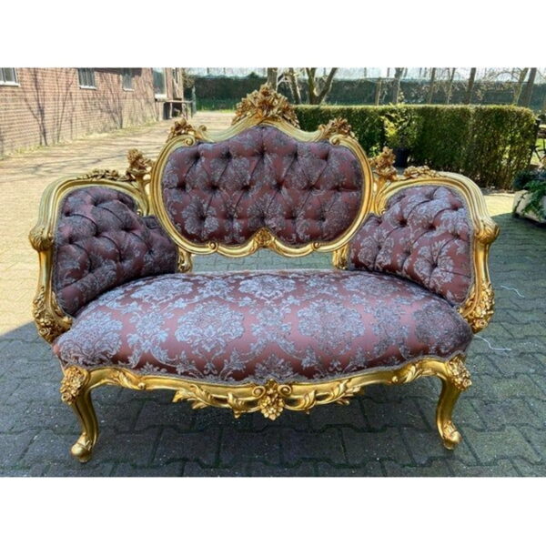 Daabadi Furniture Wholesale Classic Century French Louis XVI Sofa 2 Seater Gold Mahogany Fabric Purple 28