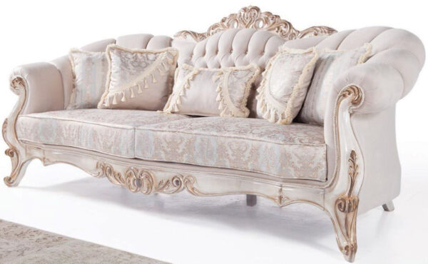 Daabadi Furniture Wholesale Classic Luxury Baroque Sofa 2-Seater Painted Antique White Mahogany Fabric Beige