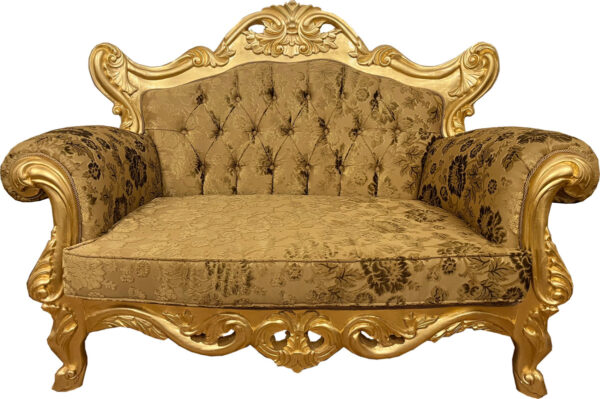 Daabadi Furniture Wholesale Classic Baroque Sofa 2-Seater Painted Gold Leaf Mahogany Fabric Beige