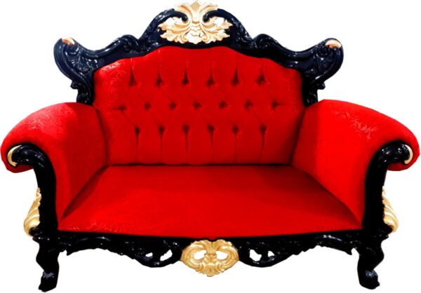 Daabadi Furniture Wholesale Classic Baroque Sofa 2-Seater Painted Black-Duco Mahogany Fabric Red-Velvet