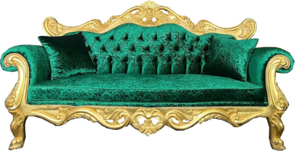 Daabadi Furniture Wholesale Classic Luxury Baroque Sofa 2-Seater Painted Gold Mahogany Fabric Green