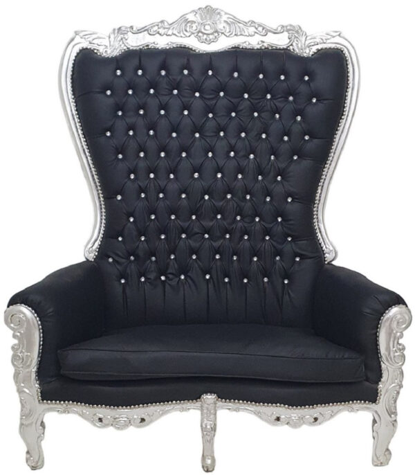 Daabadi Furniture Wholesale Classic Throne Sofa 2-Seater Painted White Mahogany Fabric Black