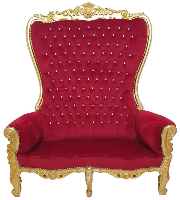 Daabadi Furniture Wholesale Classic Throne Sofa 2-Seater Painted Gold Mahogany Fabric Red