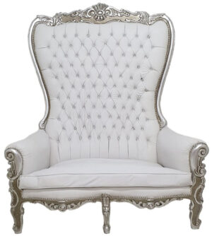 Daabadi Furniture Wholesale Classic Throne Sofa 2-Seater Painted Silver Mahogany Fabric White