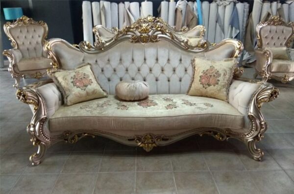 Daabadi Furniture Wholesale Classic Louise Sofa 2 Seater Gold Mahogany Fabric Beige 3