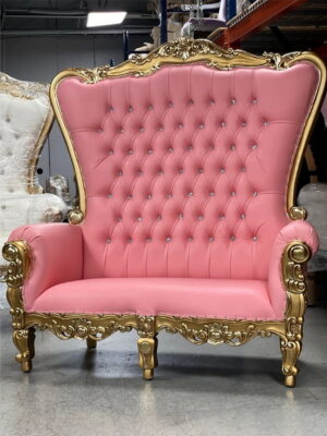 Daabadi Furniture Wholesale Classic Throne Sofa 2 Seater Painted Gold Mahogany Leather Pink 37