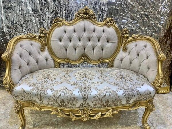 Daabadi Furniture Wholesale Classic French Tufted Sofa 2 Seater Gold Mahogany Fabric Beige 4