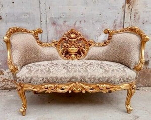 Daabadi Furniture Wholesale Classic Louise Sofa 2 Seater Painted Gold Mahogany Fabric Beige 40