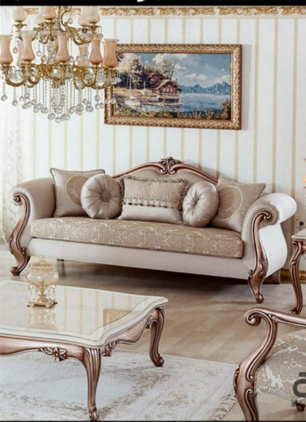 Daabadi Furniture Wholesale Classic European Sofa 2 Seater Painted Silver Mahogany Fabric Beige 41