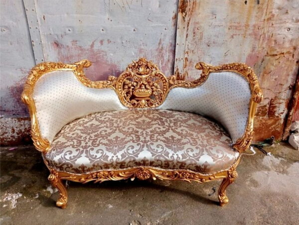 Daabadi Furniture Wholesale Classic Louise Sofa 2 Seater Painted Gold Mahogany Fabric Beige 42