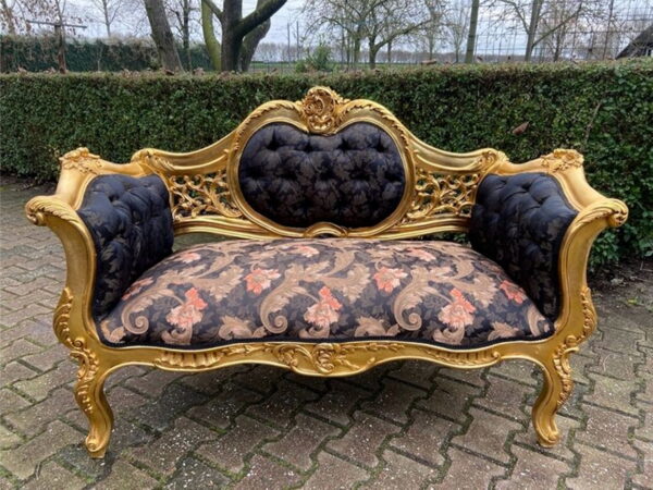 Daabadi Furniture Wholesale Classic Louise Sofa 2 Seater Painted Gold Mahogany Fabric Beige 43