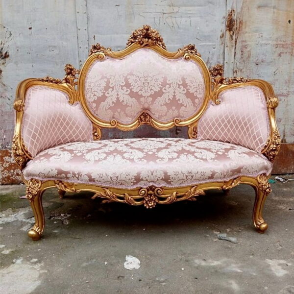 Daabadi Furniture Wholesale Classic Century French Louis XVI Sofa 2 Seater Painted Gold Mahogany Fabric Multi-Color 46