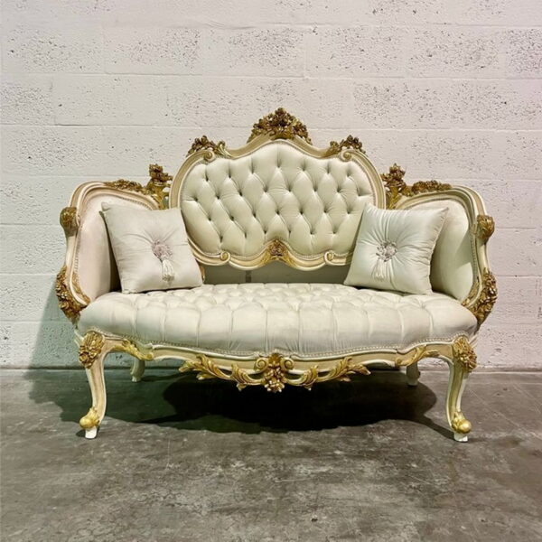 Daabadi Furniture Wholesale Classic Century French Louis XVI Sofa 2-Seater Painted Gold Mahogany Fabric Multi-Color