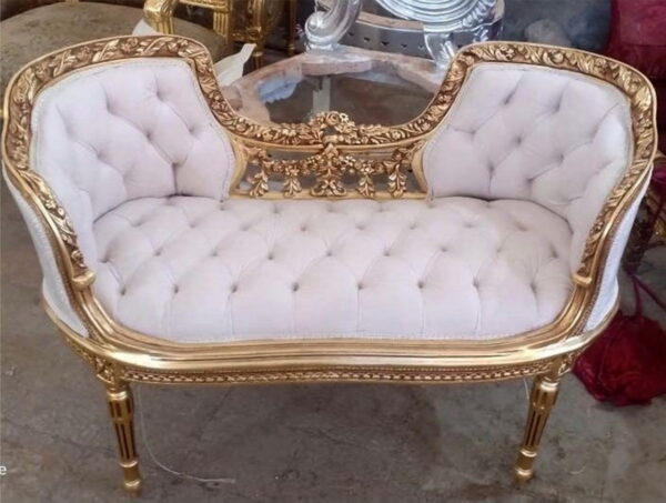 Daabadi Furniture Wholesale Classic Louise Sofa 2-Seater Painted Gold Mahogany Fabric Beige