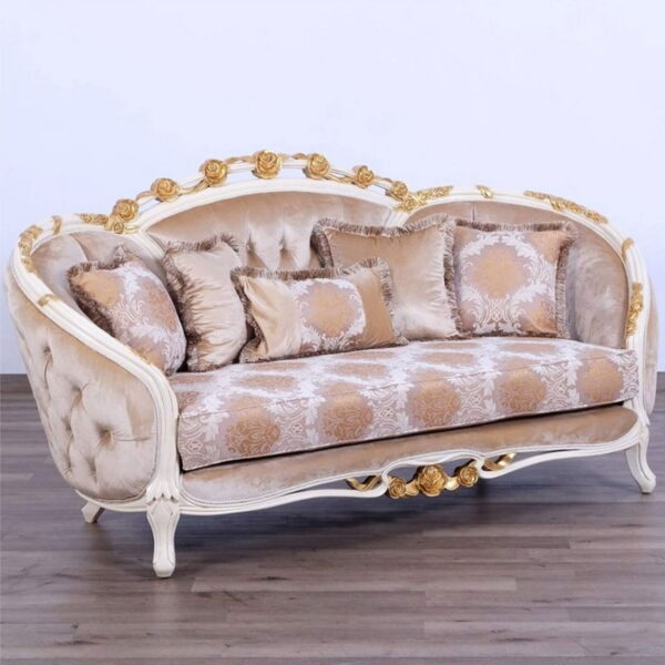 Daabadi Furniture Wholesale Classic European Sofa 2-Seater Painted White-Duco Mahogany Fabric Beige