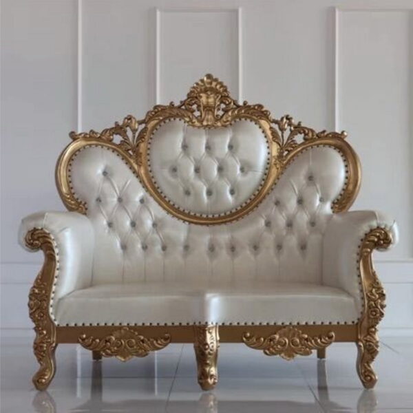 Daabadi Furniture Wholesale Classic Century French Louis XVI Sofa 2-Seater Painted Gold Mahogany Fabric Multi-Color