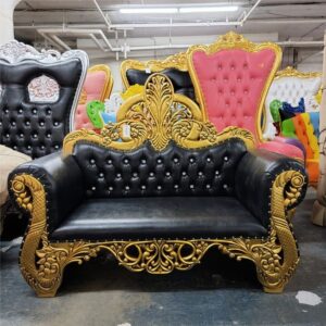 Classic Royal Throne Sofa 2 Seater - Gold Mahogany - Leather Black - 6
