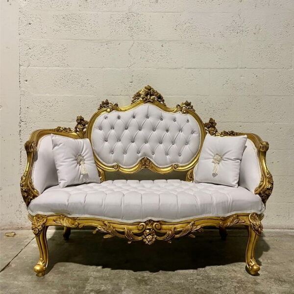 Daabadi Furniture Wholesale Classic Century French Louis XVI Sofa 2-Seater Painted Gold Mahogany Fabric Multi-Color