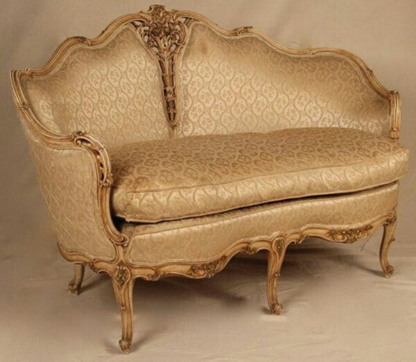 Daabadi Furniture Wholesale Classic Louise XV Sofa 2-Seater Painted Gold Mahogany Fabric Beige