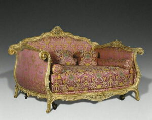 Daabadi Furniture Wholesale Classic Louise XV Sofa 2-Seater Painted Gold Mahogany Fabric Beige