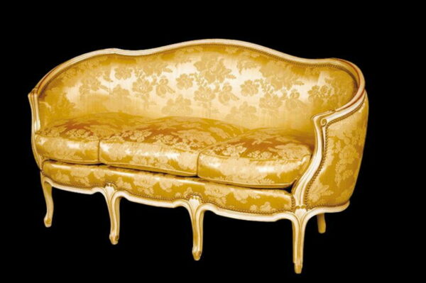 Daabadi Furniture Wholesale Classic French Provincial Sofa 2-Seater Painted Gold Mahogany Fabric Beige