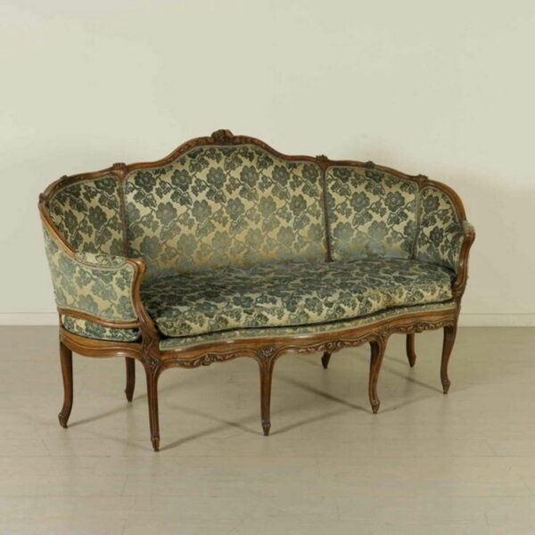Daabadi Furniture Wholesale Classic Louise Sofa 2-Seater Painted Walnut Brown Mahogany Fabric Green