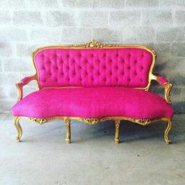 Daabadi Furniture Wholesale Classic Louise Sofa 2-Seater Painted Gold Mahogany Fabric Pink