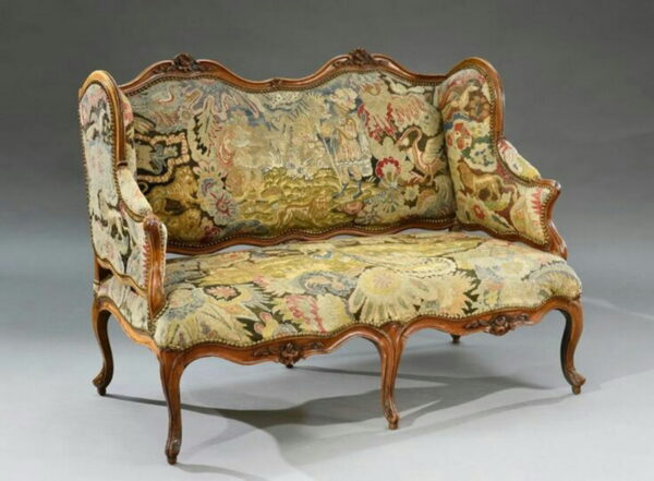 Daabadi Furniture Wholesale Classic Louise XV Sofa 2-Seater Painted Walnut Brown Mahogany Fabric Multi-Color