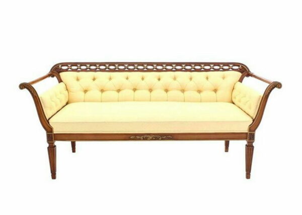 Daabadi Furniture Wholesale Classic Antique Sofa 2-Seater Painted Brown Mahogany Fabric Cream