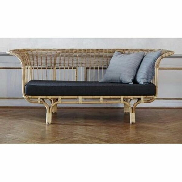 Daabadi Furniture Wholesale Classic French Sofa 2-Seater Painted Natural Rattan Fabric Black