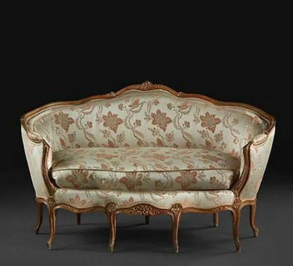 Daabadi Furniture Wholesale Classic Louise Sofa 2-Seater Painted Walnut Brown Mahogany Fabric Beige