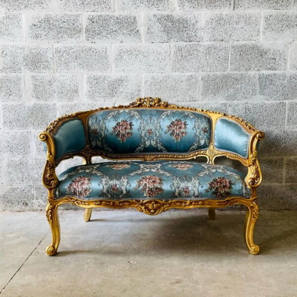 Daabadi Furniture Wholesale Classic Century French Louis XVI Sofa 2-Seater Painted Gold Mahogany Fabric Multi-Color
