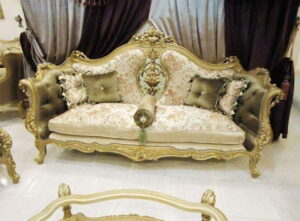 Daabadi Furniture Wholesale Classic Louise Sofa 2-Seater Painted Gold Mahogany Fabric Multi-Color