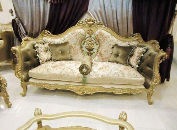 Daabadi Furniture Wholesale Classic Louise Sofa 2-Seater Painted Gold Mahogany Fabric Multi-Color