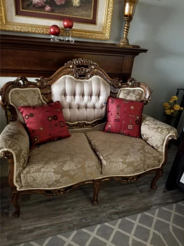 Daabadi Furniture Wholesale Classic Indian Sofa 2 Seater Walnut Brown Mahogany Fabric Beige 9